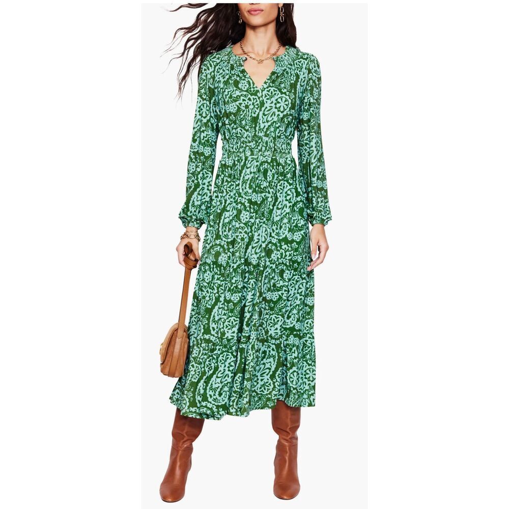Boden Paisley Long Sleeve Smock Waist Midi Dress size 12P